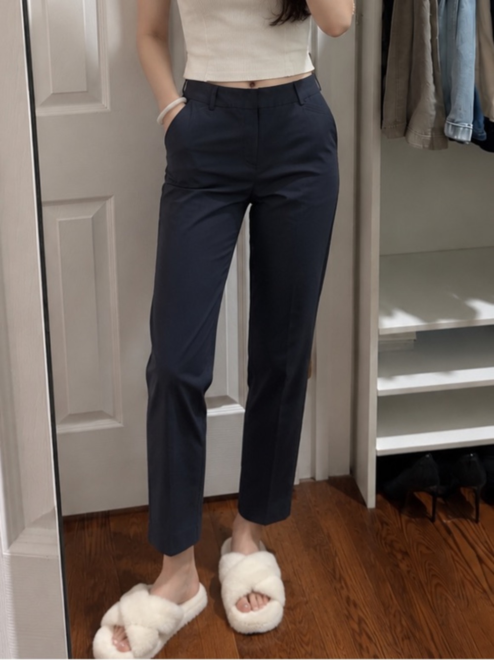 Women's Tailored Navy Crop Pants - Classic Straight Leg